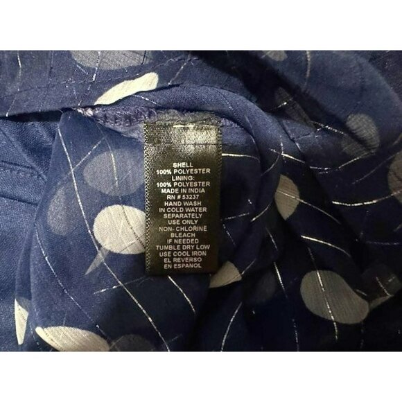 Mlle Gabrille Navy Polka Dot Tiered Metallic Thread Dress Elbow Sleeve Sz S - Picture 7 of 8